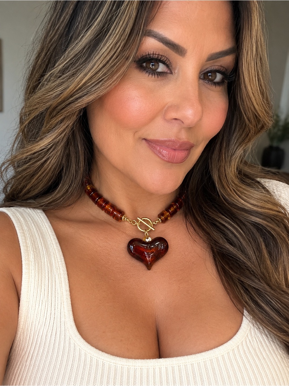 Amber Glass Heart Choker Necklace - Women Jewelry
